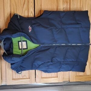 Hollister hooded puffer vest navy lime green